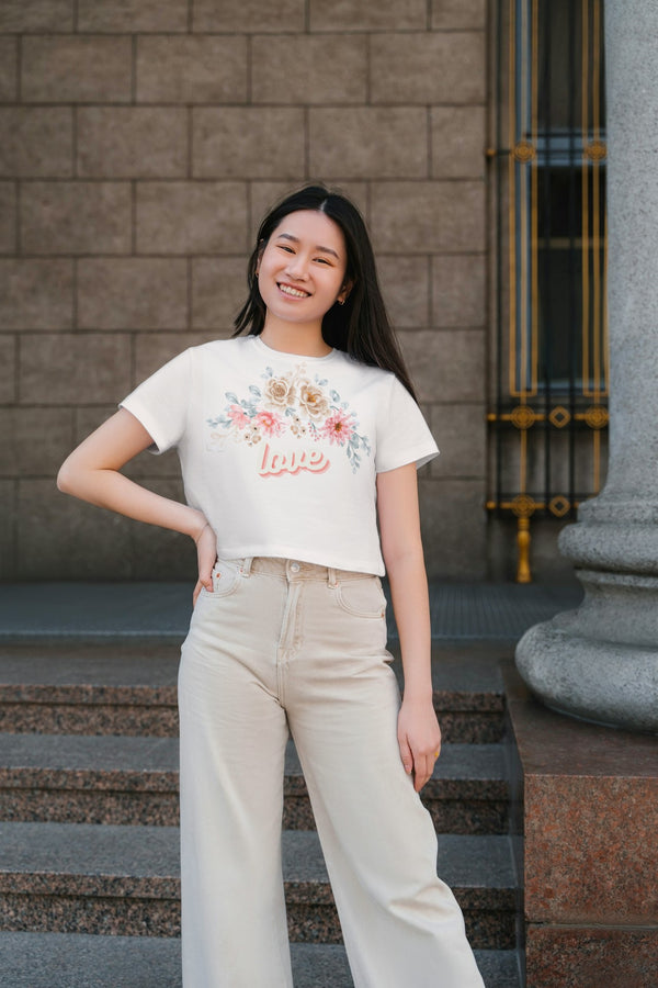 CREAM WHITE PRINTED SHORT TSHIRT